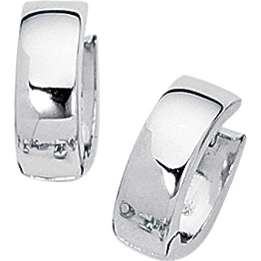 14K White Gold Polished Huggie Earrings with Hinged Closure - Snuggables Collection by Orozza Fine Jewelry