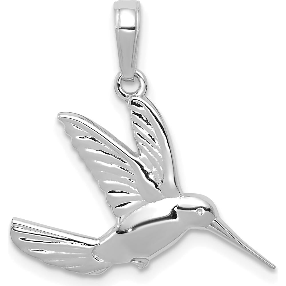 14K White Gold Polished Hummingbird in Flight Pendant - 16.5mm Length, 21mm Width by Oro Pregiato