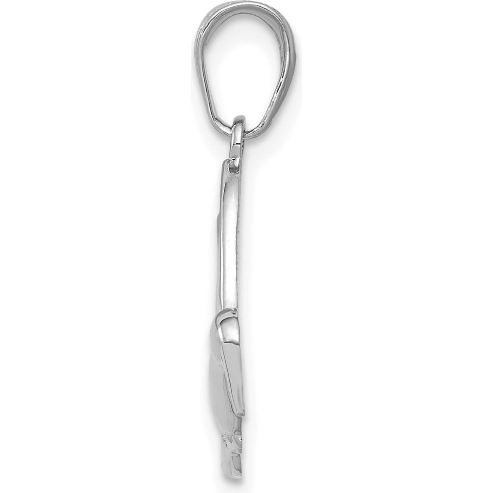 14K White Gold Polished Hummingbird in Flight Pendant - 16.5mm Length, 21mm Width by Oro Pregiato