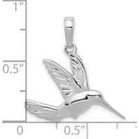 14K White Gold Polished Hummingbird in Flight Pendant - 16.5mm Length, 21mm Width by Oro Pregiato