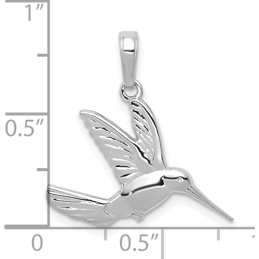 14K White Gold Polished Hummingbird in Flight Pendant - 16.5mm Length, 21mm Width by Oro Pregiato