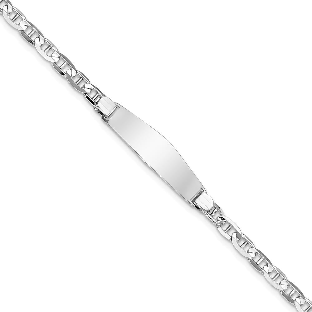 14K White Gold Polished ID Bracelet with Solid Diamond Shape Plate - 8" Length by Oro Pregiato