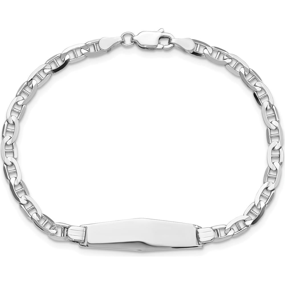 14K White Gold Polished ID Bracelet with Solid Diamond Shape Plate - 8" Length by Oro Pregiato