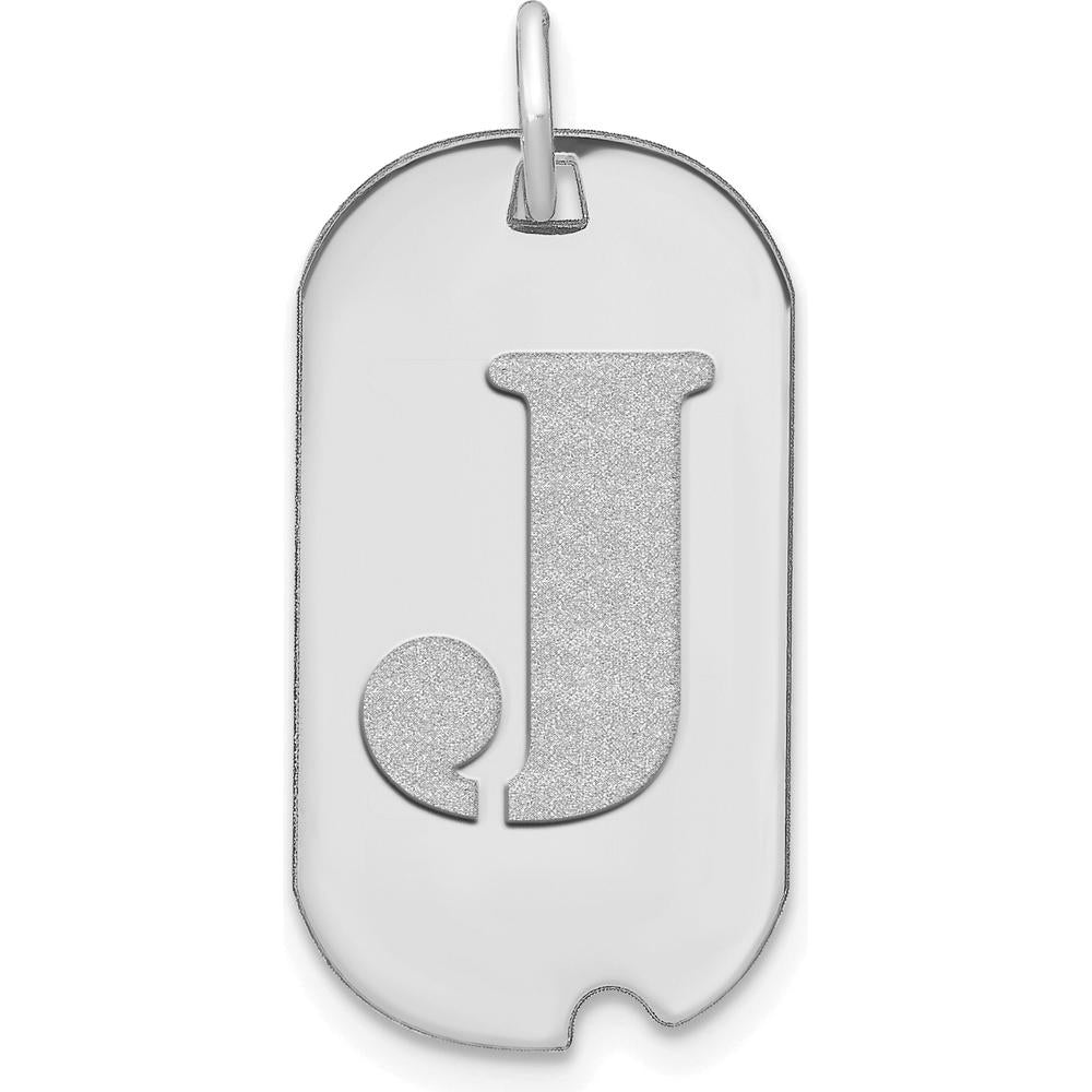 14K White Gold Polished Initial "J" Dog Tag Pendant with Satin Brushed Finish by Oro Pregiato