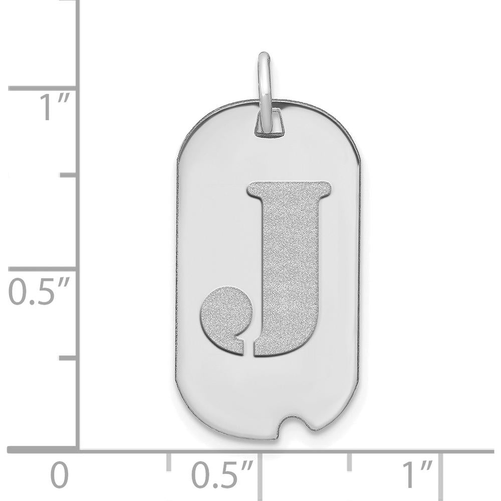 14K White Gold Polished Initial "J" Dog Tag Pendant with Satin Brushed Finish by Oro Pregiato