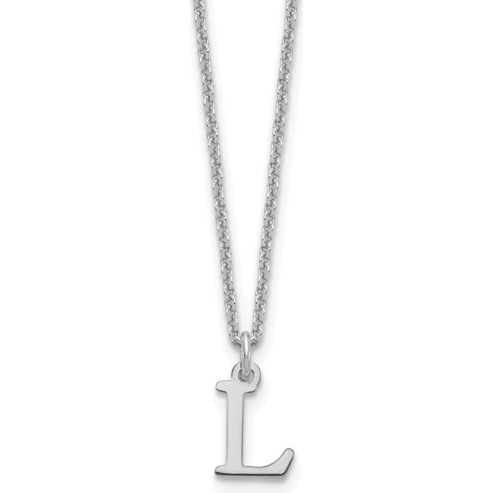14K White Gold Polished Initial "L" Necklace with Rhodium Plating - Personalized Pendant - 18-inch Cable Chain by Oro Pregiato