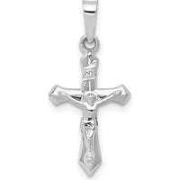 14K White Gold Polished INRI Crucifix Pendant - 24mm Length, Rhodium-Plated Finish by Oro Pregiato