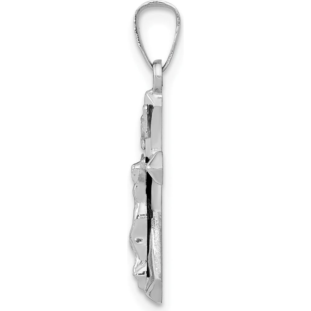 14K White Gold Polished INRI Crucifix Pendant - 24mm Length, Rhodium-Plated Finish by Oro Pregiato