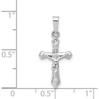 14K White Gold Polished INRI Crucifix Pendant - 24mm Length, Rhodium-Plated Finish by Oro Pregiato