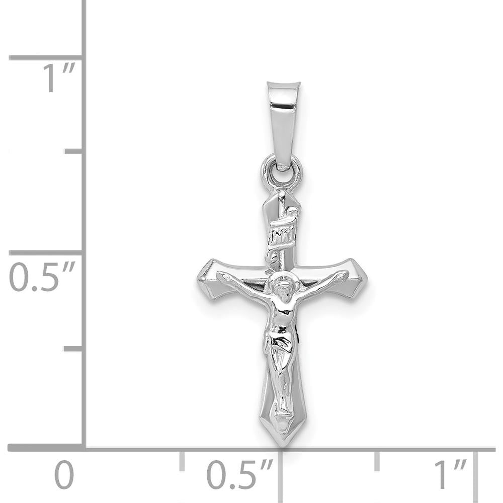 14K White Gold Polished INRI Crucifix Pendant - 24mm Length, Rhodium-Plated Finish by Oro Pregiato