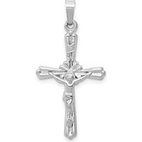 14K White Gold Polished INRI Crucifix Pendant - 32mm Length, Rhodium Plated by Oro Pregiato