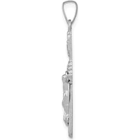 14K White Gold Polished INRI Crucifix Pendant - 32mm Length, Rhodium Plated by Oro Pregiato