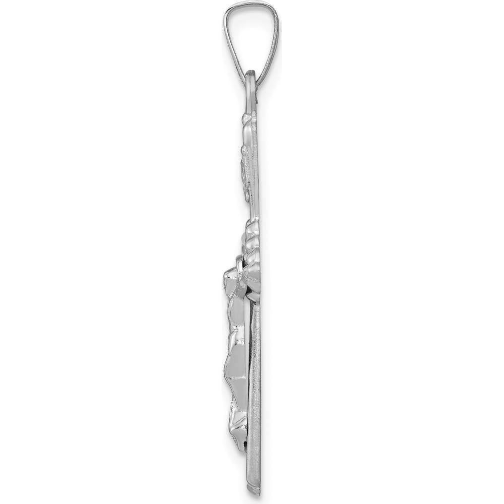 14K White Gold Polished INRI Crucifix Pendant - 32mm Length, Rhodium Plated by Oro Pregiato
