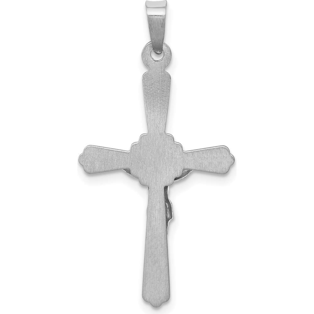 14K White Gold Polished INRI Crucifix Pendant - 32mm Length, Rhodium Plated by Oro Pregiato