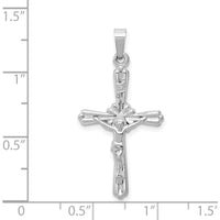 14K White Gold Polished INRI Crucifix Pendant - 32mm Length, Rhodium Plated by Oro Pregiato