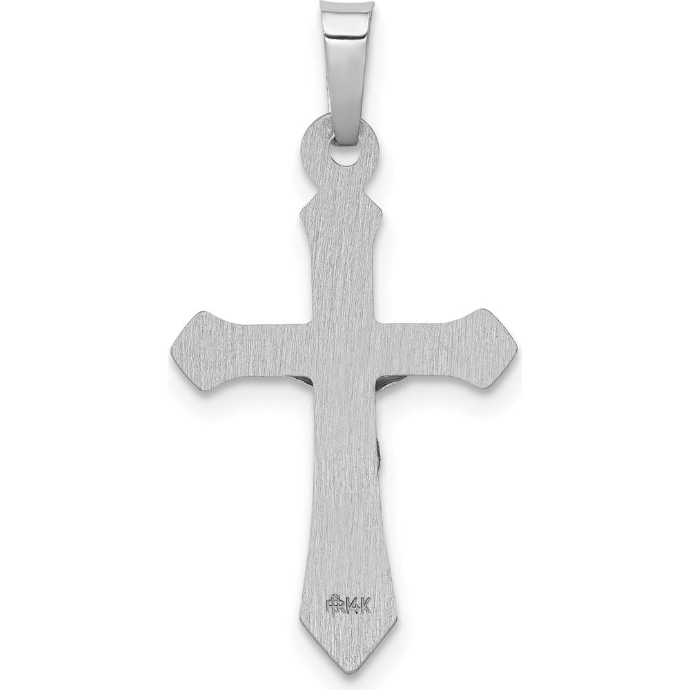 14K White Gold Polished INRI Crucifix Pendant - Faith-Inspired Cross Charm with Rhodium Plating by Oro Pregiato