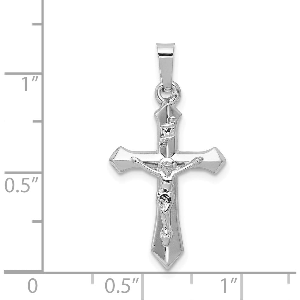 14K White Gold Polished INRI Crucifix Pendant - Faith-Inspired Cross Charm with Rhodium Plating by Oro Pregiato