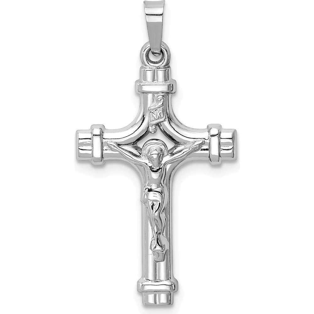 14K White Gold Polished INRI Crucifix Pendant with Brushed and Polished Finish - 32mm Length by Oro Pregiato