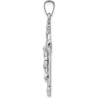 14K White Gold Polished INRI Crucifix Pendant with Brushed and Polished Finish - 32mm Length by Oro Pregiato