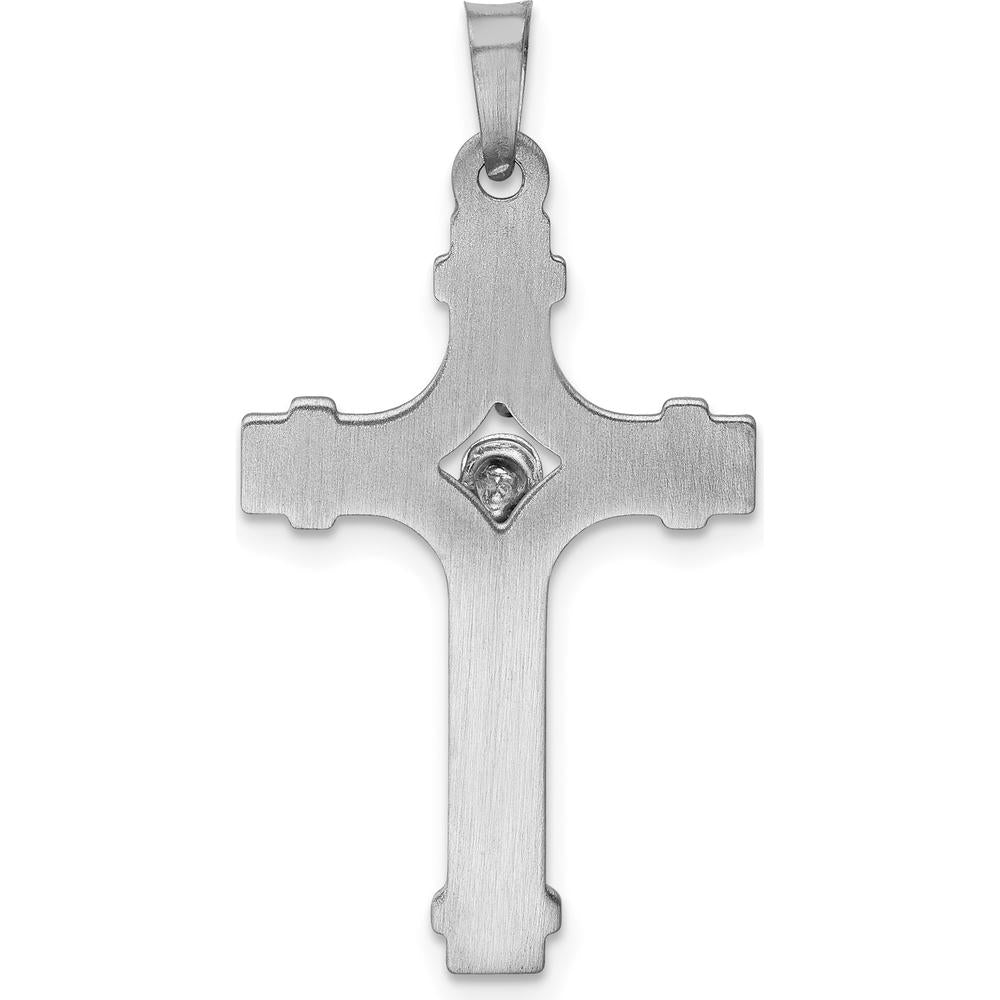 14K White Gold Polished INRI Crucifix Pendant with Brushed and Polished Finish - 32mm Length by Oro Pregiato