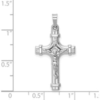 14K White Gold Polished INRI Crucifix Pendant with Brushed and Polished Finish - 32mm Length by Oro Pregiato