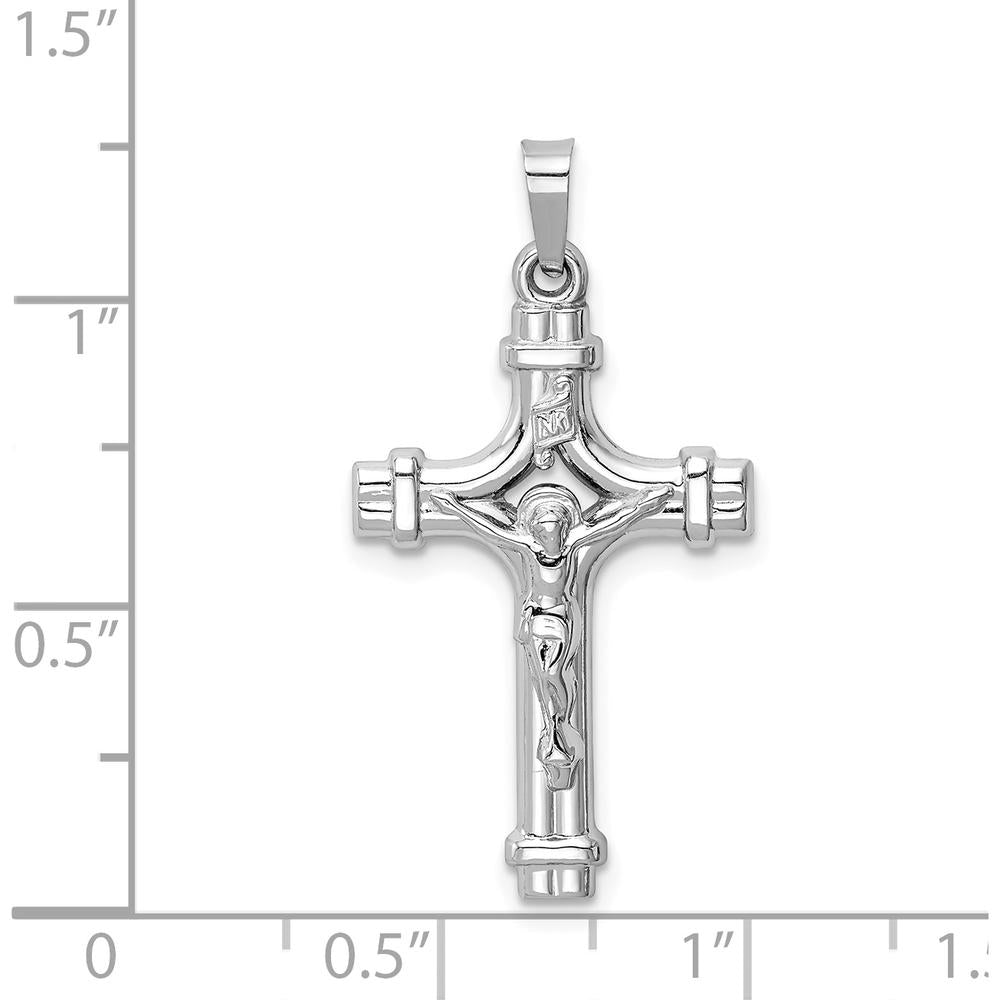 14K White Gold Polished INRI Crucifix Pendant with Brushed and Polished Finish - 32mm Length by Oro Pregiato