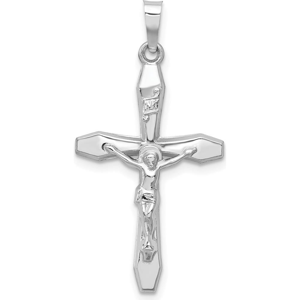 14K White Gold Polished INRI Crucifix Pendant with Rhodium Plating - 32mm Length by Oro Pregiato