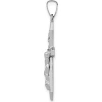 14K White Gold Polished INRI Crucifix Pendant with Rhodium Plating - 32mm Length by Oro Pregiato