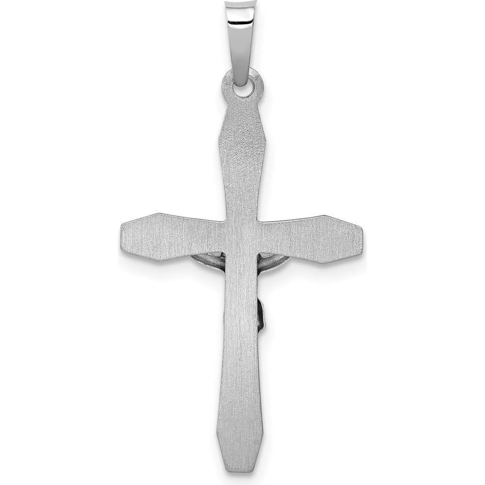 14K White Gold Polished INRI Crucifix Pendant with Rhodium Plating - 32mm Length by Oro Pregiato