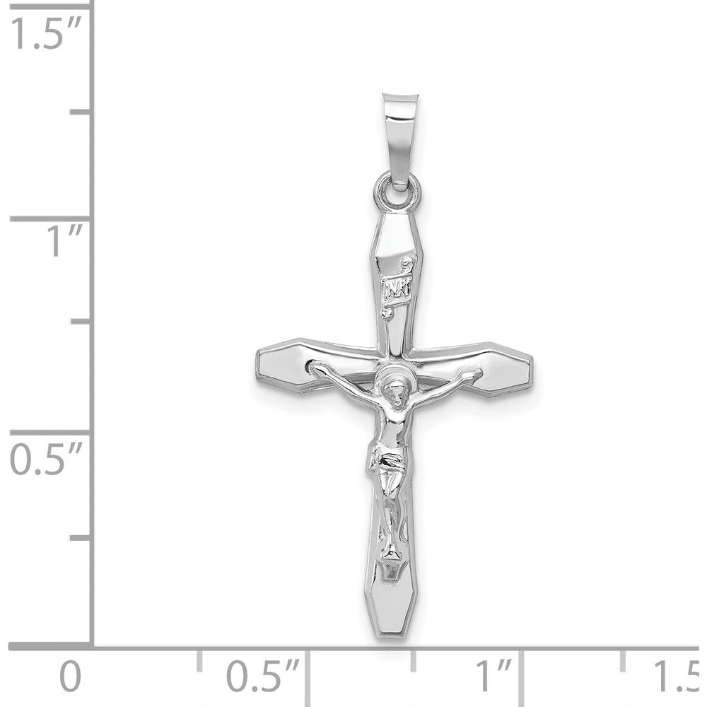 14K White Gold Polished INRI Crucifix Pendant with Rhodium Plating - 32mm Length by Oro Pregiato