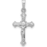 14K White Gold Polished INRI Crucifix Pendant with Textured Finish by Oro Pregiato