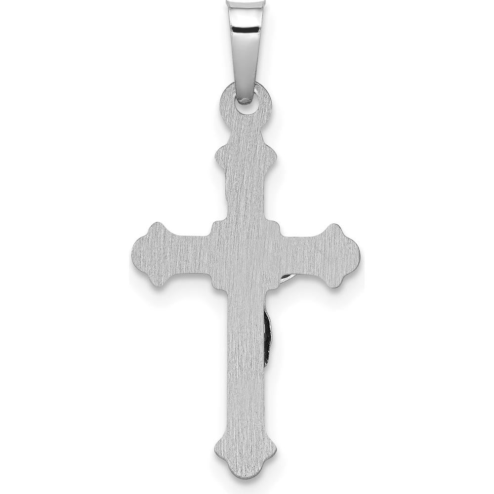 14K White Gold Polished INRI Crucifix Pendant with Textured Finish by Oro Pregiato