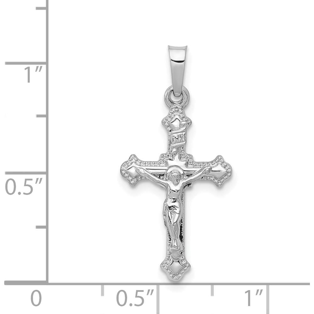 14K White Gold Polished INRI Crucifix Pendant with Textured Finish by Oro Pregiato