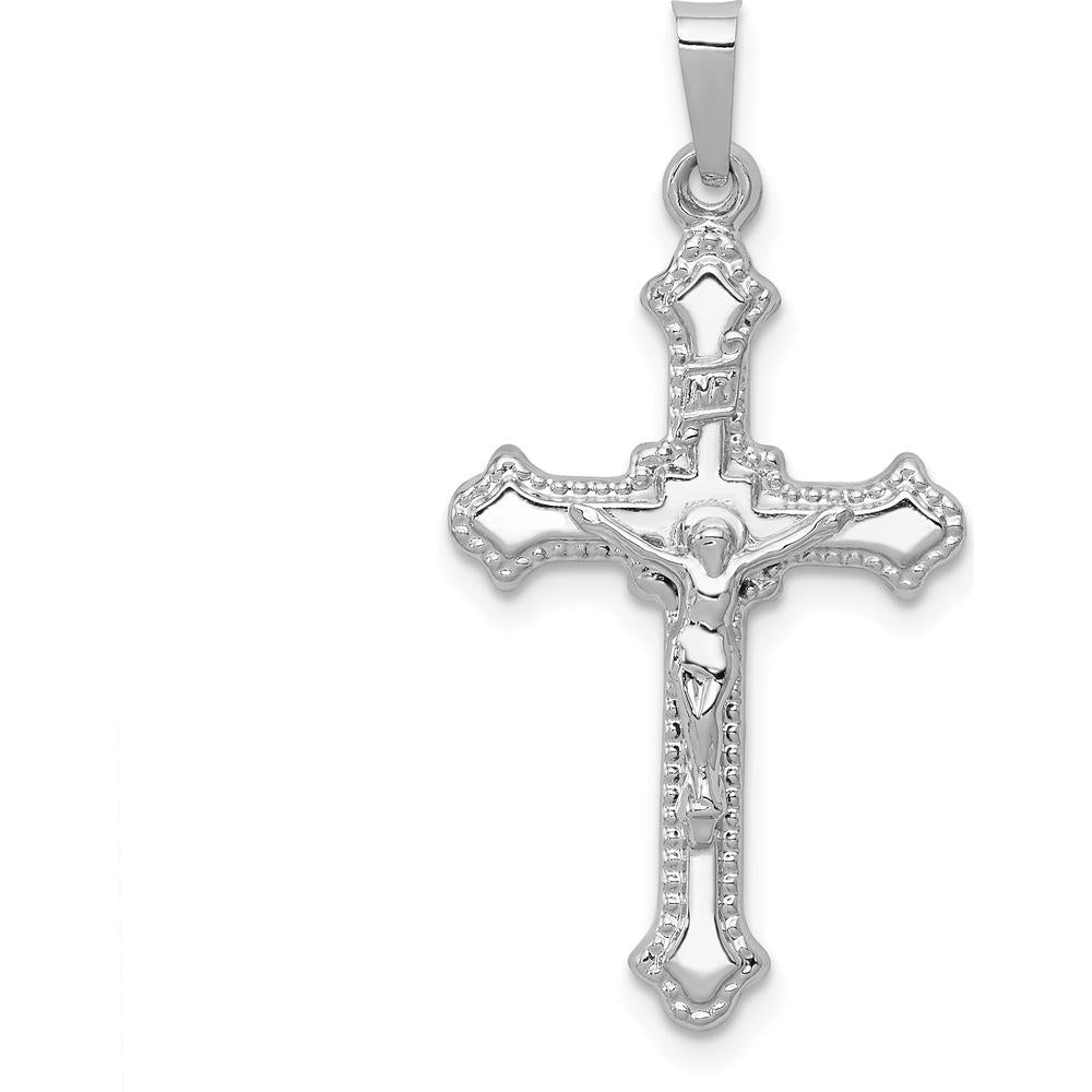 14K White Gold Polished INRI Crucifix Pendant with Textured Finish by Oro Pregiato