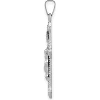 14K White Gold Polished INRI Crucifix Pendant with Textured Finish by Oro Pregiato