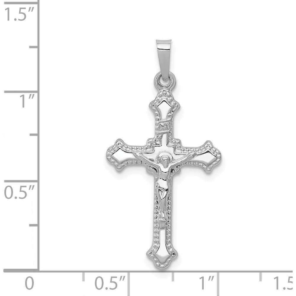 14K White Gold Polished INRI Crucifix Pendant with Textured Finish by Oro Pregiato
