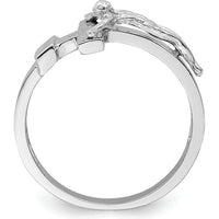 14K White Gold Polished INRI Crucifix Ring with Rhodium Plating by Oro Pregiato