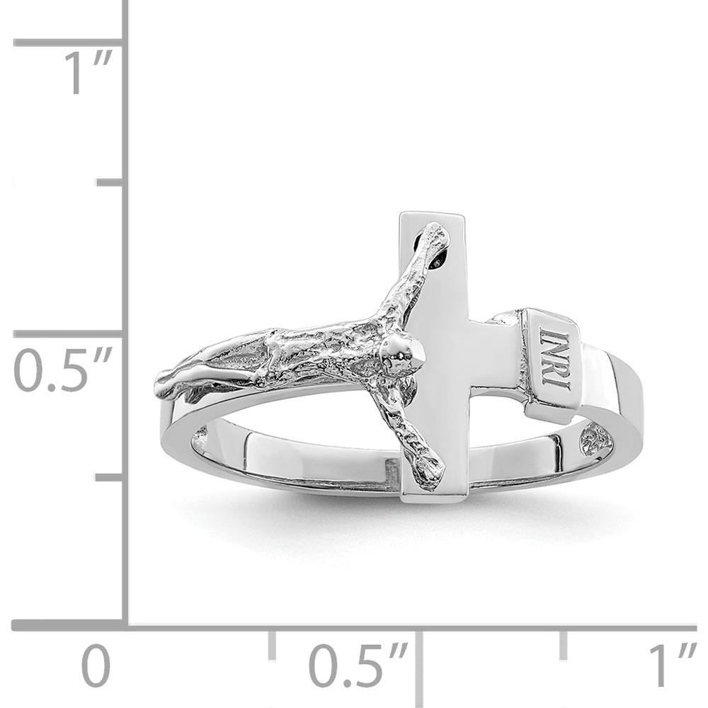 14K White Gold Polished INRI Crucifix Ring with Rhodium Plating by Oro Pregiato