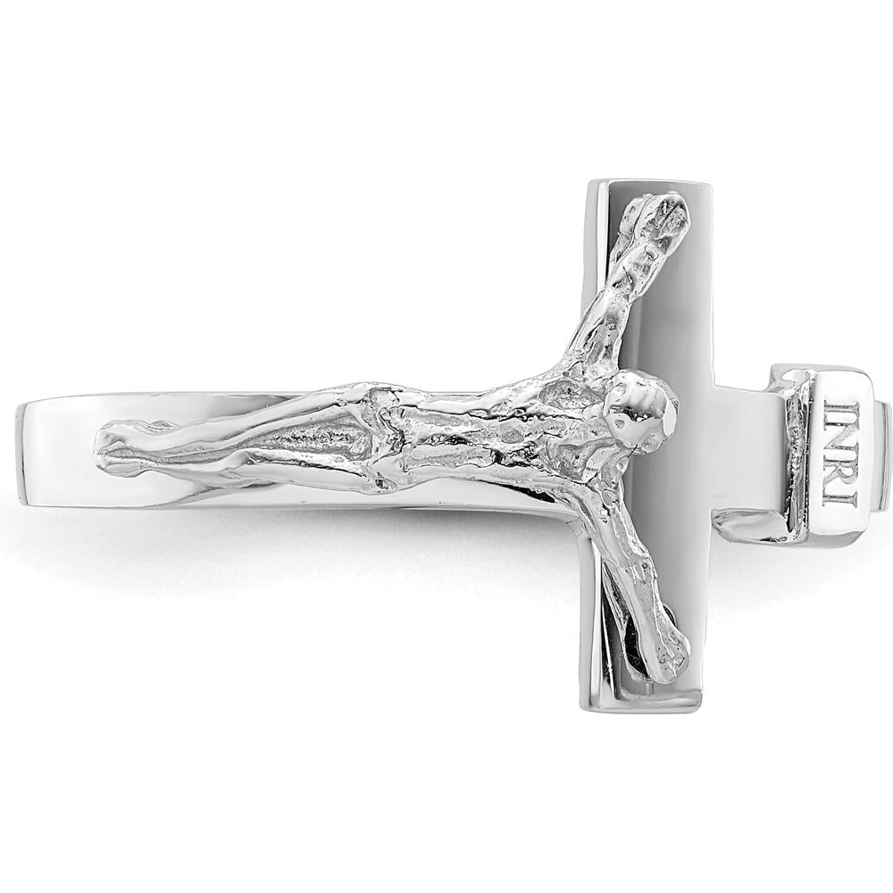 14K White Gold Polished INRI Crucifix Ring with Rhodium Plating by Oro Pregiato