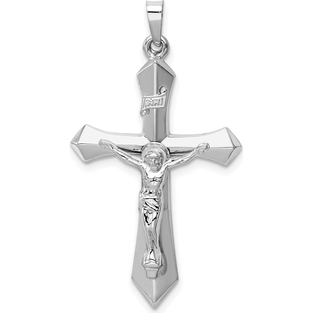 14K White Gold Polished INRI Passion Crucifix Pendant - 39mm by Oro Pregiato