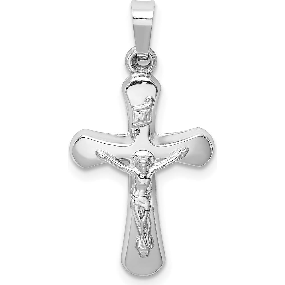 14K White Gold Polished INRI Rounded Crucifix Pendant with Rhodium Plating by Oro Pregiato