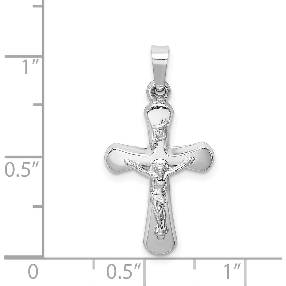 14K White Gold Polished INRI Rounded Crucifix Pendant with Rhodium Plating by Oro Pregiato