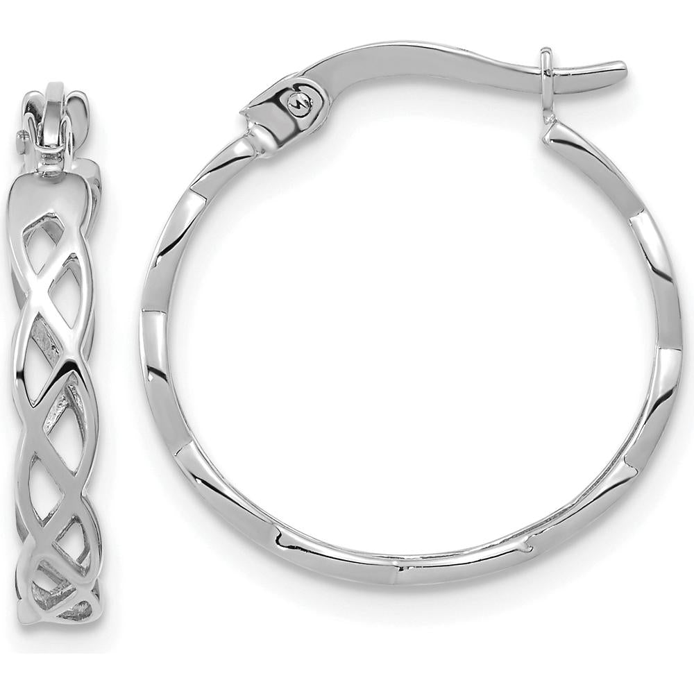 14K White Gold Polished Intertwined Filigree Hoop Earrings - 18.1mm Length by 0