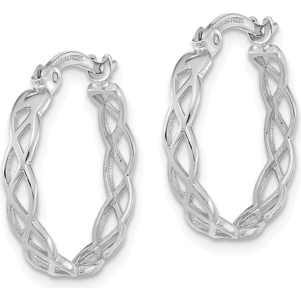 14K White Gold Polished Intertwined Filigree Hoop Earrings - 18.1mm Length by 0