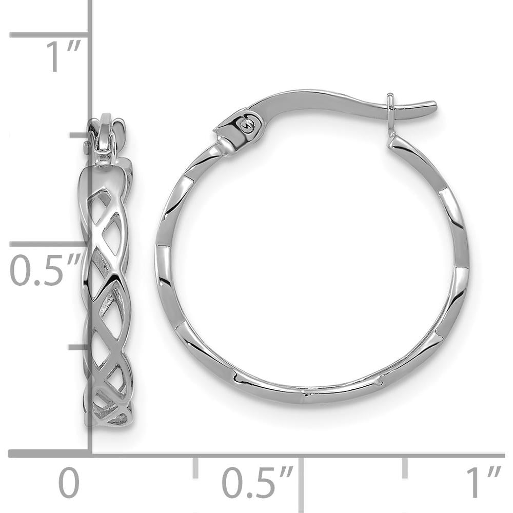 14K White Gold Polished Intertwined Filigree Hoop Earrings - 18.1mm Length by 0