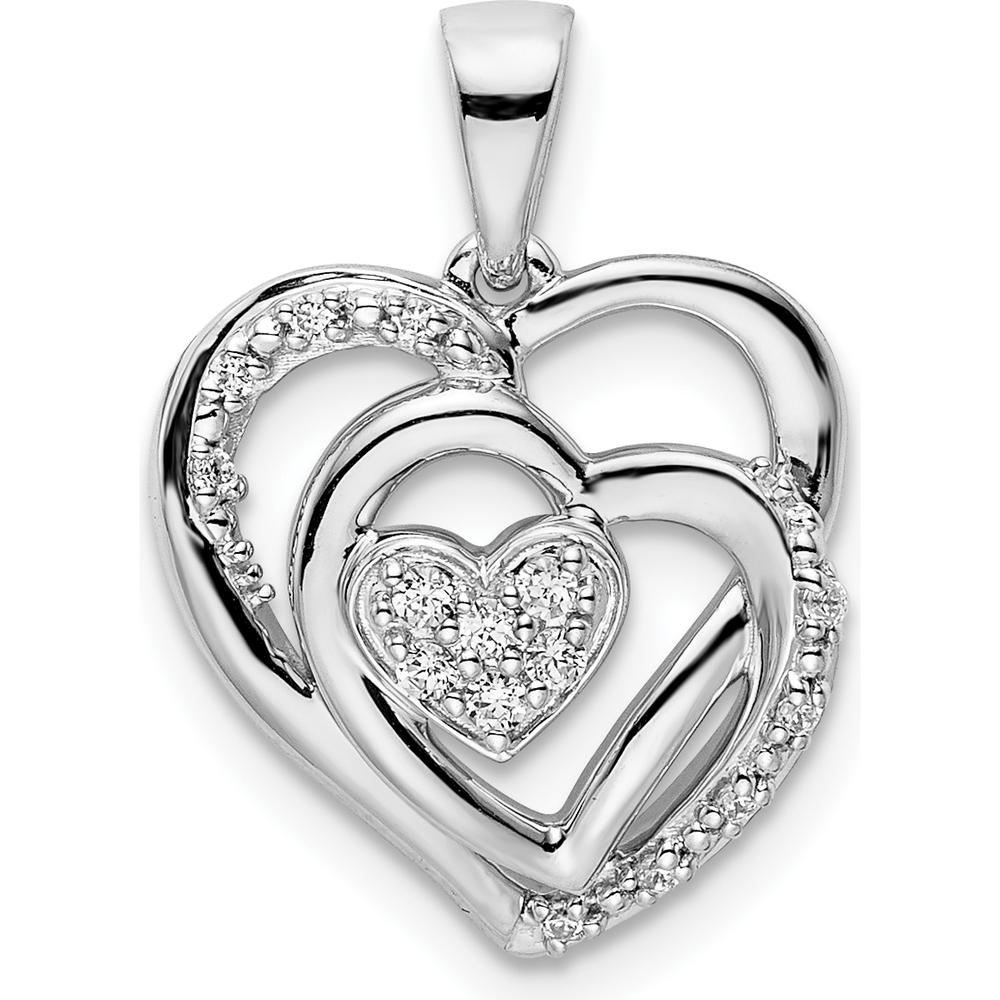 14K White Gold Polished Intertwined Hearts Diamond Pendant - 0.0155 Carat Total Diamond Weight by Oro Pregiato