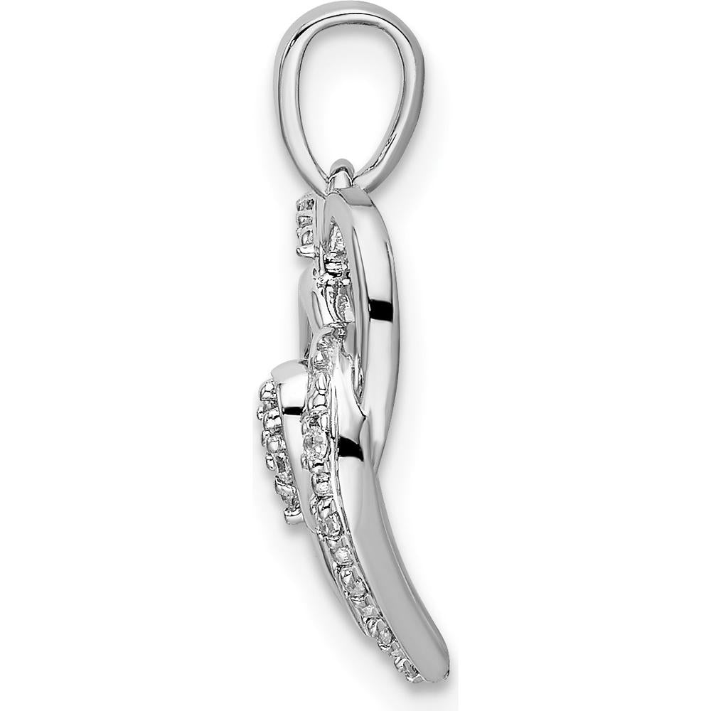 14K White Gold Polished Intertwined Hearts Diamond Pendant - 0.0155 Carat Total Diamond Weight by Oro Pregiato