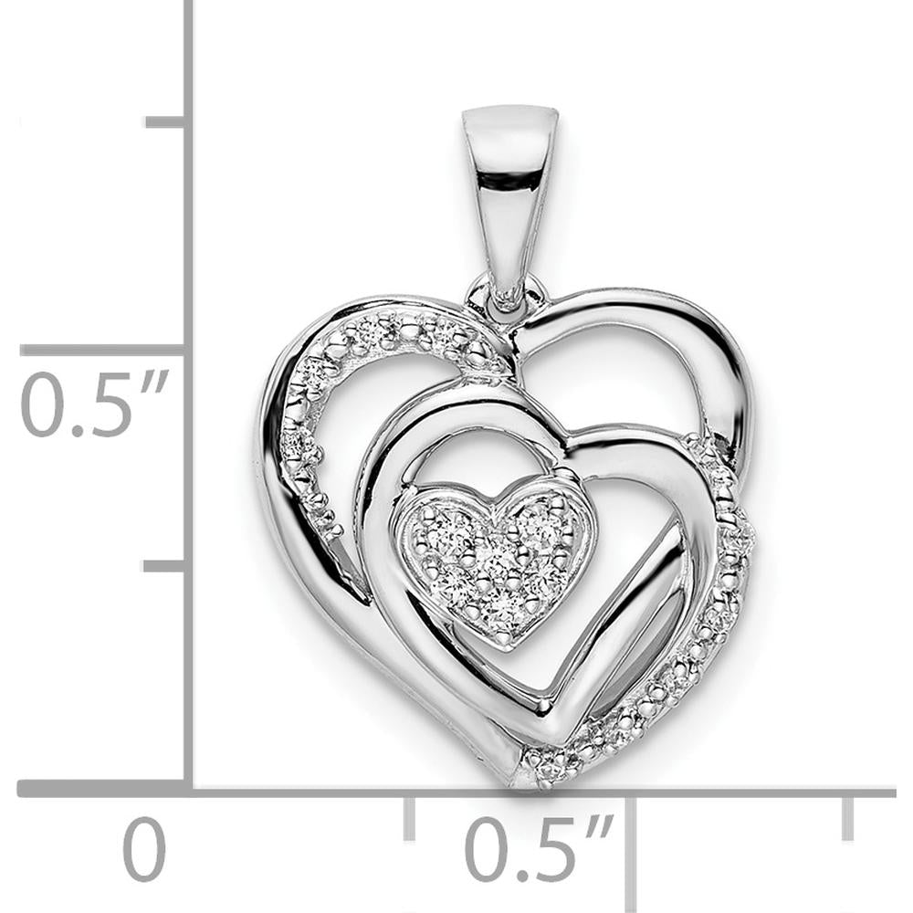 14K White Gold Polished Intertwined Hearts Diamond Pendant - 0.0155 Carat Total Diamond Weight by Oro Pregiato