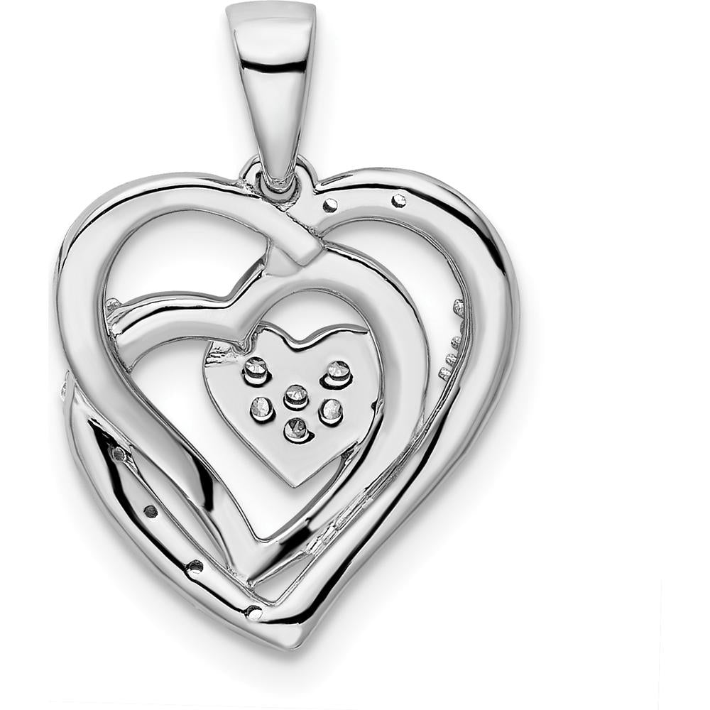 14K White Gold Polished Intertwined Hearts Diamond Pendant - 0.0155 Carat Total Diamond Weight by Oro Pregiato