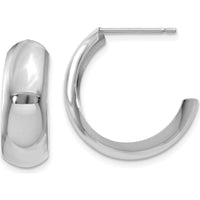 14K White Gold Polished J-Hoop Earrings - 18mm Length, Rhodium Plated by Oro Pregiato